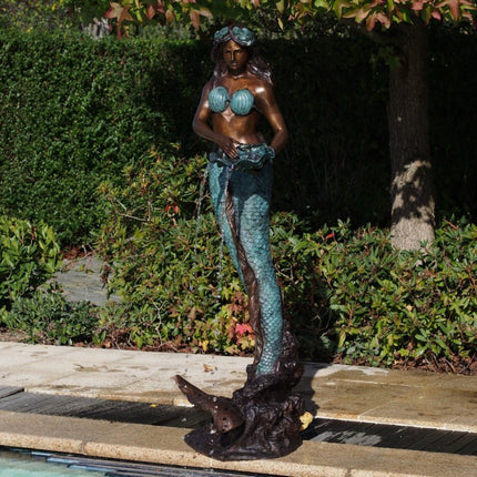 Bronzen beeld Mermaid with shell fountain 173x55x72cm 48kg - Doika - Bronzen beeld - Doika - 5410807840573 - B84057