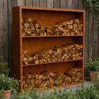 Cortenstalen houtopslag met 3 Vakken met achterwand 200x38,5x200 cm - Doika - Houtopslag - Geroba -  - EguraDC101AW