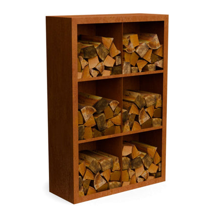 Cortenstalen houtopslag met 6 Vakken met achterwand 100x38,5x150 cm - Doika - Houtopslag - Geroba -  - EguraDC33AW