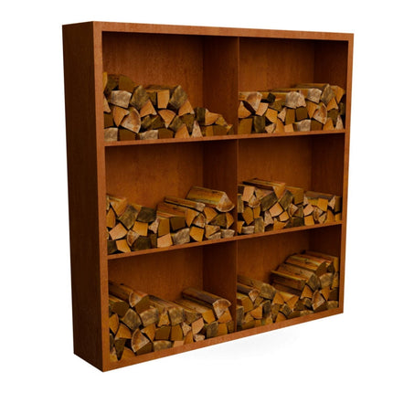 Cortenstalen houtopslag met 6 Vakken met achterwand 200x38,5x200 cm - Doika - Houtopslag - Geroba -  - EguraDC102AW