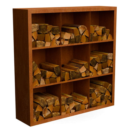 Cortenstalen houtopslag met 9 Vakken met achterwand 150x38,5x150 cm - Doika - Houtopslag - Geroba -  - EguraDC43AW