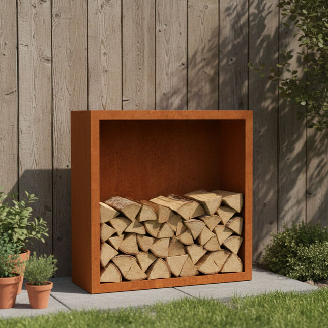 Cortenstalen houtopslag met achterwand 100x38,5x100 cm - Doika - Houtopslag - Geroba -  - EguraAWC2