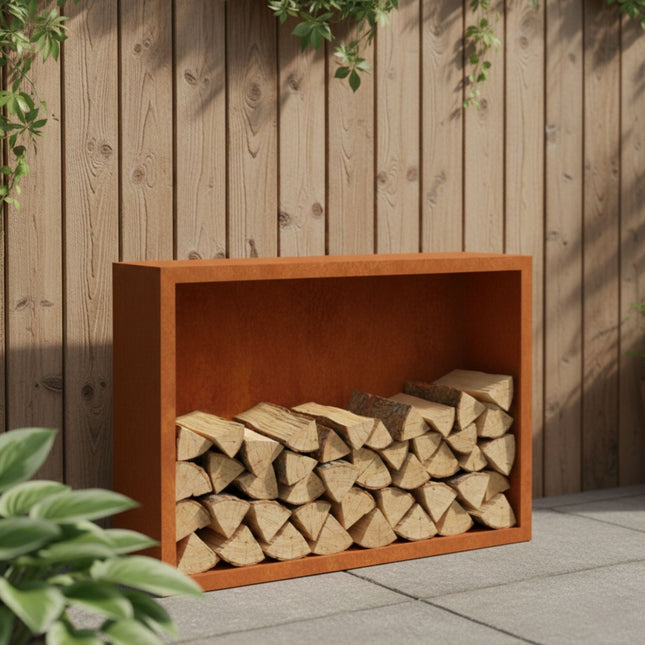 Cortenstalen houtopslag met achterwand 150x38,5x100 cm - Doika - Houtopslag - Geroba -  - EguraAWC8