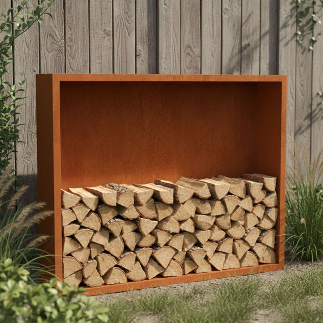Cortenstalen houtopslag met achterwand 200x38.5x150 cm - Doika - Houtopslag - Geroba -  - EguraAWC9