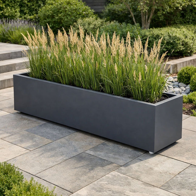 GARDRA Polyester plantenbak met wielen 200x40x40 cm - Zwartgrijs (RAL 7021) - Doika - Plantenbak - GARDRA -  - GARDRA Polyester plantenbak met wielen 200x40x40 cm - Zwartgrijs (RAL 7021)