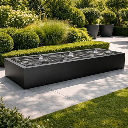 Langwerpige aluminium watertafel met fonteinen 300x120x40cm 88kg - Gitzwart (RAL 9005) - Doika - Watertafel - Geroba -  - TaulaAA5
