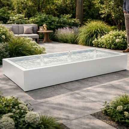 Langwerpige aluminium watertafel met fonteinen 300x120x40cm 88kg - Zuiver Wit (RAL 9010) - Doika - Watertafel - Geroba -  - TaulaAA5