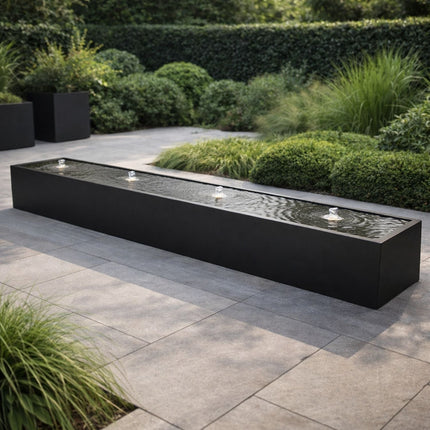 Langwerpige aluminium watertafel met fonteinen 400x60x40cm 75kg - Gitzwart (RAL 9005) - Doika - Watertafel - Geroba -  - TaulaAA10
