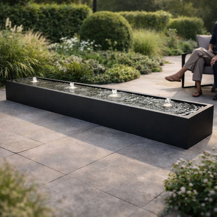 Langwerpige aluminium watertafel met fonteinen 400x60x40cm 75kg - Gitzwart (RAL 9005) - Doika - Watertafel - Geroba -  - TaulaAA10