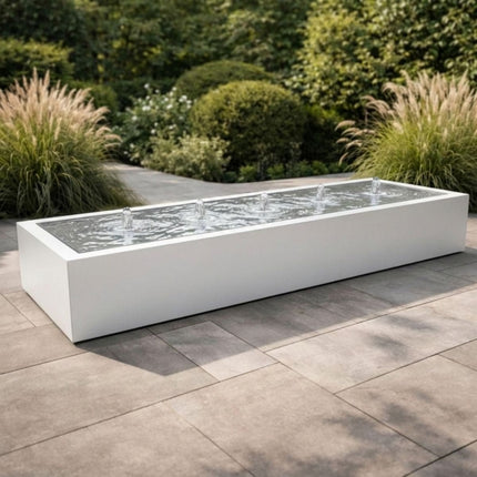 Langwerpige aluminium watertafel met fonteinen 500x150x40cm 158kg - Zuiver Wit (RAL 9010) - Doika - Watertafel - Geroba -  - TaulaAA1