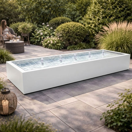 Langwerpige aluminium watertafel met fonteinen 500x150x40cm 158kg - Zuiver Wit (RAL 9010) - Doika - Watertafel - Geroba -  - TaulaAA1