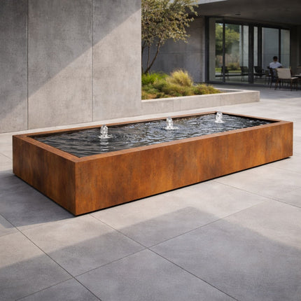 Langwerpige cortenstaal watertafel met fonteinen 300x100x40cm 228kg - Doika - Watertafel - Geroba -  - TaulaAC6