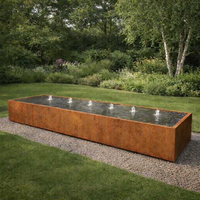 Langwerpige cortenstaal watertafel met fonteinen 500x100x40cm 355kg - Doika - Watertafel - Geroba -  - TaulaAC2