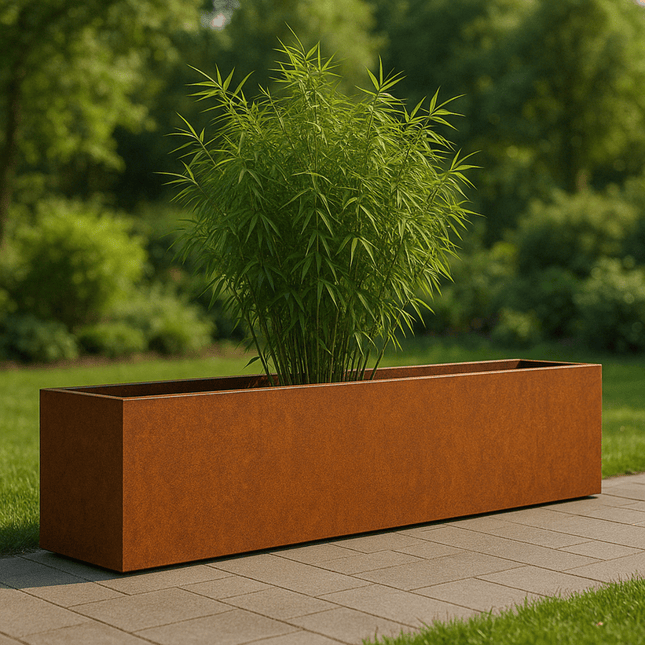 Langwerpige cortenstalen plantenbak met bodem 200x40x40 cm - Doika - Plantenbak - Geroba -  - ArtesaB18