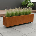 Langwerpige cortenstalen plantenbak met wielen 150x40x40 cm - Doika - Plantenbak - Geroba -  - ArtesaWH19