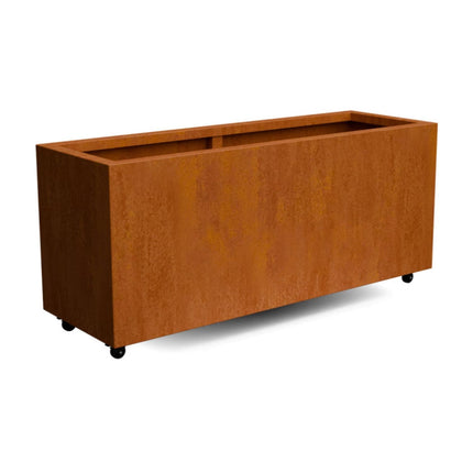 Langwerpige cortenstalen plantenbak met wielen 150x50x60 cm - Doika - Plantenbak - Geroba -  - ArtesaWH16
