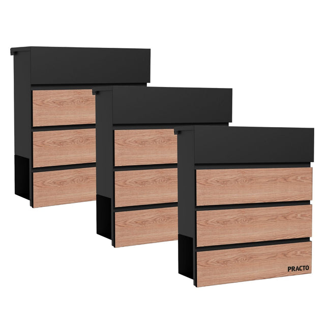Practo Garden Brievenbussen Cannes Mat Zwart met houtlook | Set van 3 stuks - Doika - Brievenbusset - Practo Garden -  - 3 stuks van B431NW