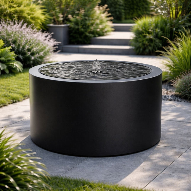 Ronde aluminium watertafel met fontein 100x70cm 33kg - Gitzwart (RAL 9005) - Doika - Watertafel - Geroba -  - TaulaRA2
