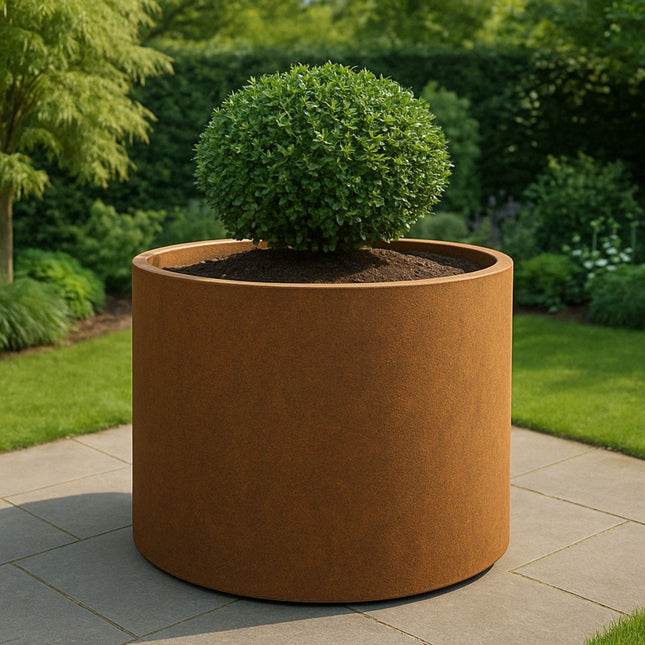 Ronde cortenstalen plantenbak met bodem 120x120x80 cm - Doika - Plantenbak - Geroba -  - RondaB1