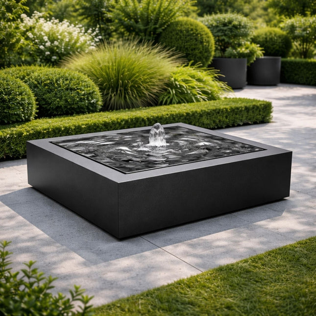 Vierkante aluminium watertafel met fontein 120x120x40cm 50kg - Gitzwart (RAL 9005) - Doika - Watertafel - Geroba -  - TaulaQA1