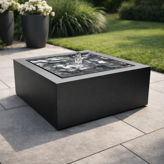 Vierkante aluminium watertafel met fontein 60x60x40cm 17kg - Gitzwart (RAL 9005) - Doika - Watertafel - Geroba -  - TaulaQA4