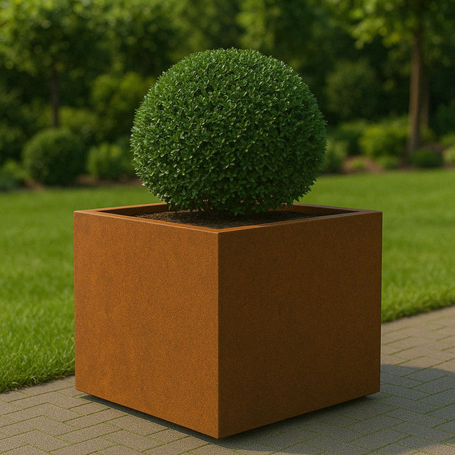 Vierkante cortenstalen plantenbak met bodem 100x100x80 cm - Doika - Plantenbak - Geroba -  - ArtesaB10