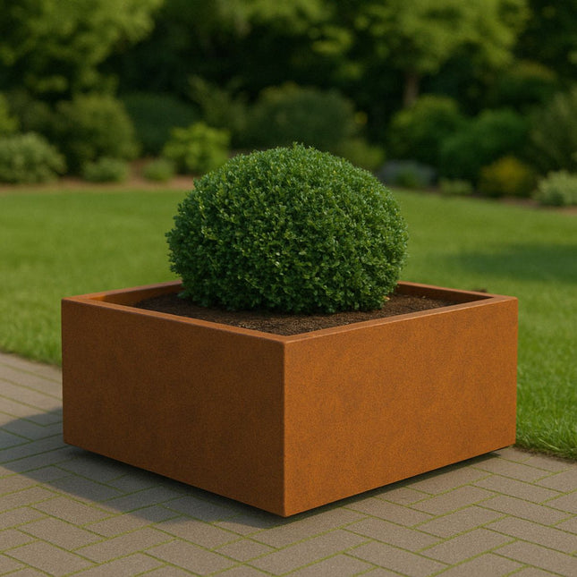 Vierkante cortenstalen plantenbak met bodem 120x120x40 cm - Doika - Plantenbak - Geroba -  - ArtesaB11