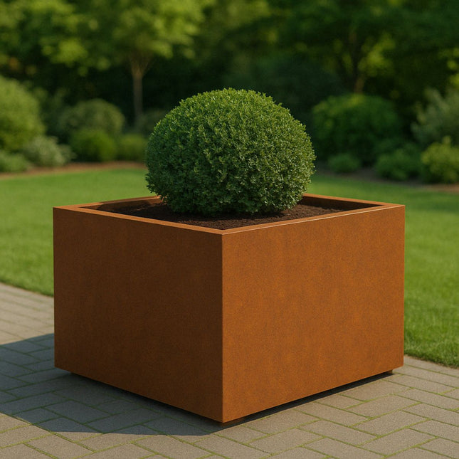 Vierkante cortenstalen plantenbak met bodem 120x120x60 cm - Doika - Plantenbak - Geroba -  - ArtesaB12