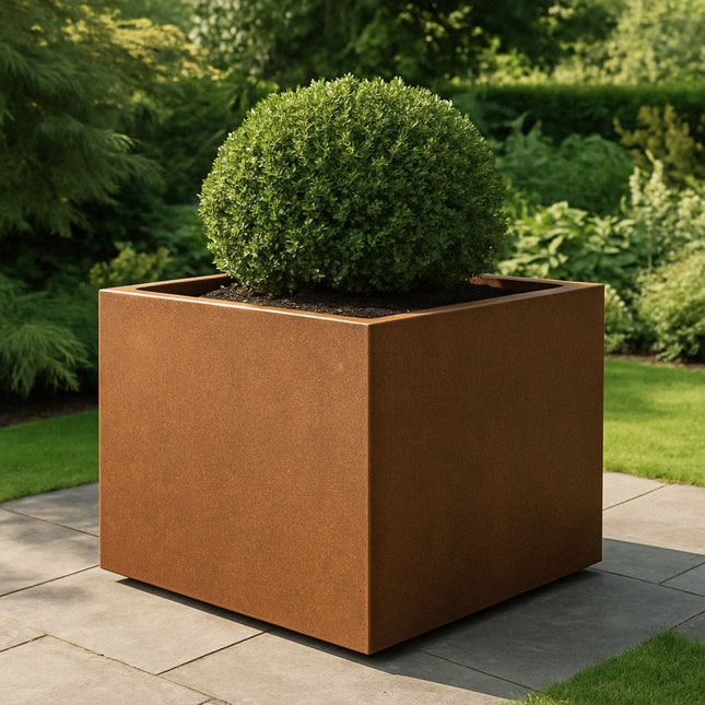 Vierkante cortenstalen plantenbak met bodem 120x120x80 cm - Doika - Plantenbak - Geroba -  - ArtesaB13