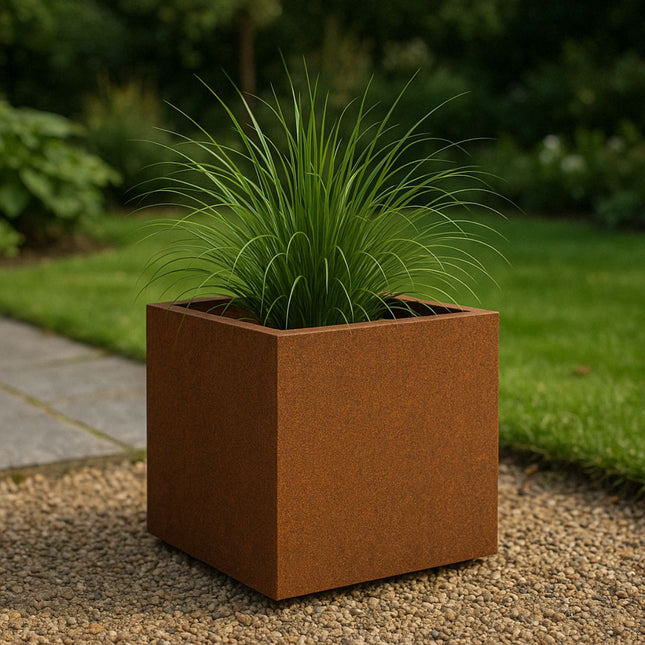Vierkante cortenstalen plantenbak met bodem 50x50x50 cm - Doika - Plantenbak - Geroba -  - QuadraB3
