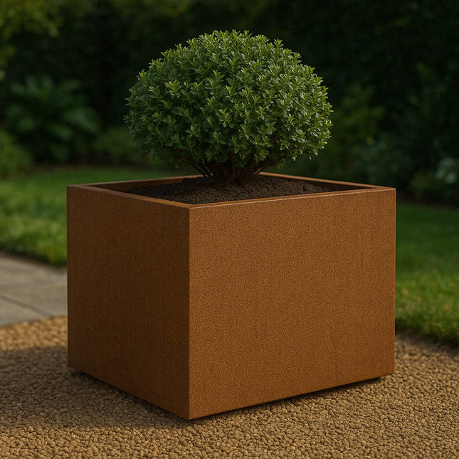 Vierkante cortenstalen plantenbak met bodem 80x80x60 cm - Doika - Plantenbak - Geroba -  - ArtesaB5