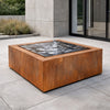 Vierkante cortenstalen watertafel met fontein 120x120x40cm 115kg - Doika - Watertafel - Geroba -  - TaulaQC1