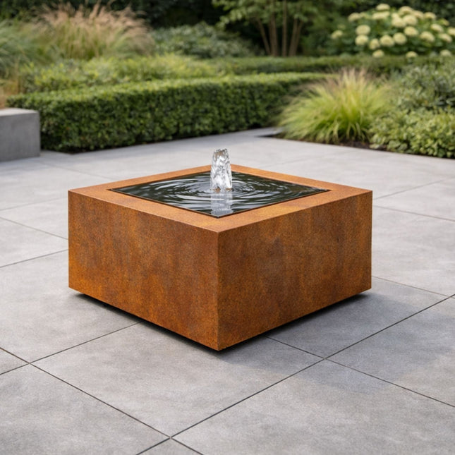 Vierkante cortenstalen watertafel met fontein 60x60x40cm 30kg - Doika - Watertafel - Geroba -  - TaulaQC4