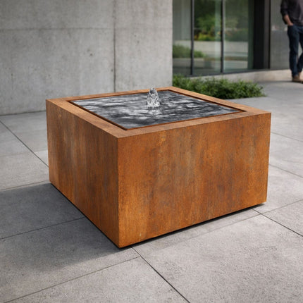 Vierkante cortenstalen watertafel met fontein 60x60x70cm 40kg - Doika - Watertafel - Geroba -  - TaulaQC5