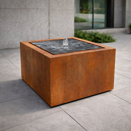 Vierkante cortenstalen watertafel met fontein 60x60x70cm 40kg - Doika - Watertafel - Geroba -  - TaulaQC5