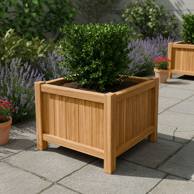 Vierkante Hardhouten plantenbak met poten 80x80x60 cm - Doika - Plantenbak - Geroba -  - FUSTAH4