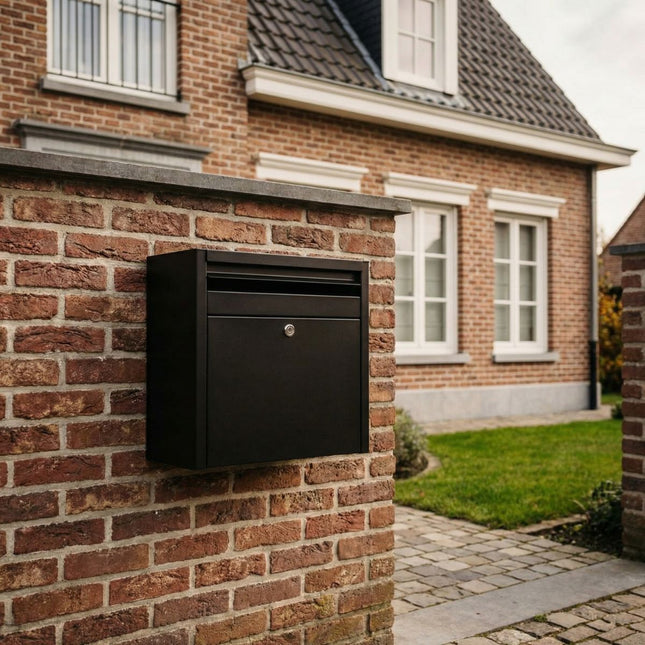 Zwarte Wandbrievenbus GB021 Vooruitname (RAL 9005) - Doika - Brievenbus - Geroba -  - SEINAS1