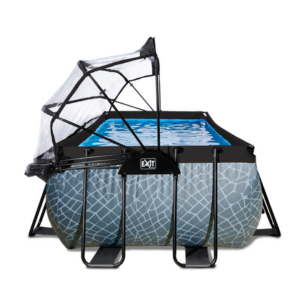 EXIT Piscine en pierre 540x250x122cm avec pompe à filtre à sable et auvent - gris
