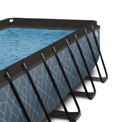 EXIT Piscine en pierre 540x250x122cm avec pompe à filtre à sable et auvent - gris