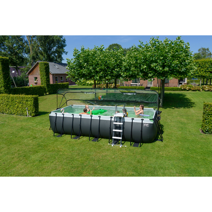 EXIT Black Leather zwembad 540x250x122cm met zandfilterpomp en overkapping en warmtepomp - zwart