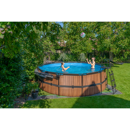 EXIT Piscine bois ø450x122cm avec pompe filtre à sable - marron