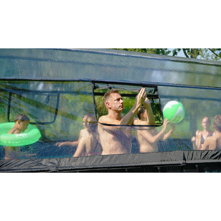 EXIT Piscine en pierre 540x250x122cm avec pompe à filtre à sable et auvent - gris