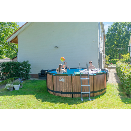 Piscina de piedra EXIT ø360x122cm con bomba de filtración - gris