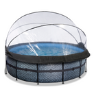 Piscina de piedra EXIT ø427x122cm con bomba de filtro de arena y cubierta - gris
