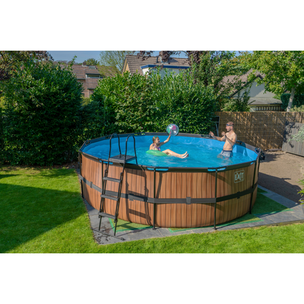 EXIT Piscine bois ø450x122cm avec pompe filtre à sable - marron