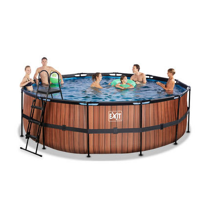 EXIT Piscine bois ø450x122cm avec pompe filtre à sable - marron