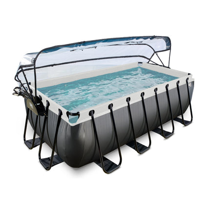 EXIT Black Leather zwembad 400x200x122cm met zandfilterpomp en overkapping en warmtepomp - zwart - Doika BV - Rechthoekige zwembaden - EXIT Toys - 8720088269596 - 30.67.42.20