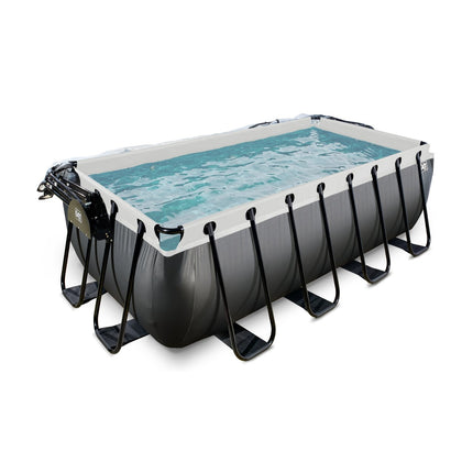 EXIT Black Leather zwembad 400x200x122cm met zandfilterpomp en overkapping en warmtepomp - zwart - Doika BV - Rechthoekige zwembaden - EXIT Toys - 8720088269596 - 30.67.42.20