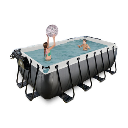 EXIT Black Leather zwembad 400x200x122cm met zandfilterpomp en overkapping en warmtepomp - zwart - Doika BV - Rechthoekige zwembaden - EXIT Toys - 8720088269596 - 30.67.42.20
