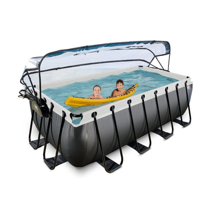 EXIT Black Leather zwembad 400x200x122cm met zandfilterpomp en overkapping en warmtepomp - zwart - Doika BV - Rechthoekige zwembaden - EXIT Toys - 8720088269596 - 30.67.42.20